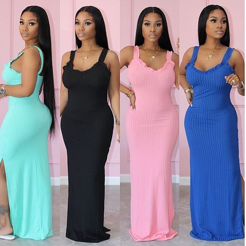 Simple Pure Color Sleeveless Skinny Sheah Women Long Dress HMS-5458