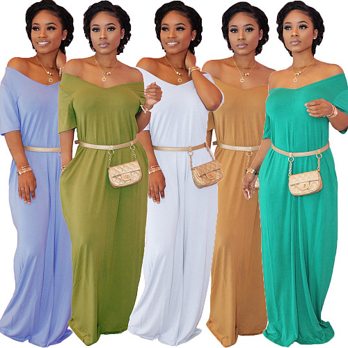 High Quality Pure Color Loose Floor-length Maxi Dress SFY-114