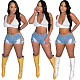 2021 Trendy Eyelet Lace Up Bandage Jean High Waist Shorts HMS-5454