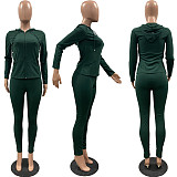 Women's Solid Color Zip-up Hooded Top Slim Pants Set FSL-117