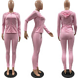 Women's Solid Color Zip-up Hooded Top Slim Pants Set FSL-117