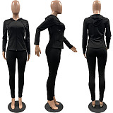 Women's Solid Color Zip-up Hooded Top Slim Pants Set FSL-117