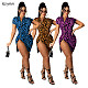 Leopard Print Short Sleeve Zippers High Slit Bodycon Club Dress DY-6990