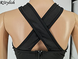 Women Solid Halter Wrap Chest Crop Top Skirt 2 Piece Sets WSM-5237