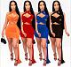 Women Solid Halter Wrap Chest Crop Top Skirt 2 Piece Sets WSM-5237