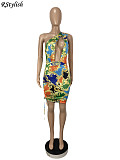 Women One Shoulder Hollow Out Drawstring Slim Mini Dress CHY-1325