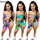 Tie-dye Print Spaghetti Strap Crop Top Biker Shorts Two Piece Set JH-242