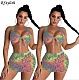 Mesh Print Sleeveless Bandage Crop Tops Mini Skirts 2 Piece Set MDF-5229