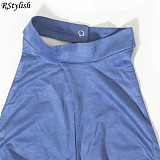 Suede Bandage Backless Hollow Out Tops Sexy Two Piece Pant Sets PY-8412