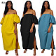 Solid Color Off Shoulder Short Sleeves Loose Casual Long Dress WA-7180