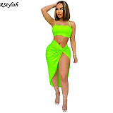 Women Solid Color Party Halter Crop Top Skirt Two Piece Outfits XY-9100