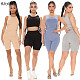 Women Sexy Yoga Drawstring Crop Top Shorts 2 Piece Outfits XY-9098