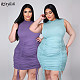 Women's Sexy Casual Solid Color O-Neck Drawstring Mini Dress JLY-19197