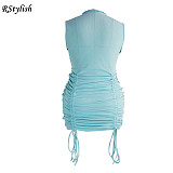 Women's Sexy Casual Solid Color O-Neck Drawstring Mini Dress JLY-19197