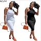 Women Solid Color O Neck Sleeveless Bodycon Midi Club Dress YUM-9073