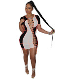 Sexy Patchwork Color Short Sleeve Hollow Out Bandage Mini Dress XY-9097