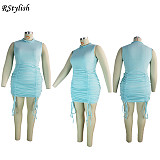 Women's Sexy Casual Solid Color O-Neck Drawstring Mini Dress JLY-19197