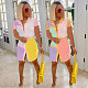Color Block Print Short Sleeve Turn-Down Collar Button Shirt Dress LP-6288