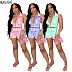 Tie Dye Zipper Up Blouses Tops Shorts Women Sport Two Piece Set CN-0124