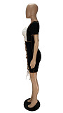 Sexy Patchwork Color Short Sleeve Hollow Out Bandage Mini Dress XY-9097