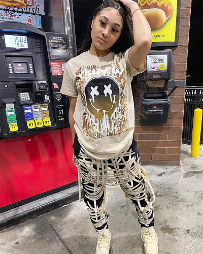 Summer Casual Streetwear Short Sleeve Print Basic T-Shirt BNY-7176