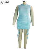 Women's Sexy Casual Solid Color O-Neck Drawstring Mini Dress JLY-19197