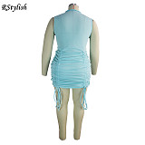 Women's Sexy Casual Solid Color O-Neck Drawstring Mini Dress JLY-19197