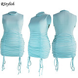 Women's Sexy Casual Solid Color O-Neck Drawstring Mini Dress JLY-19197