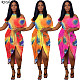 Tie Dye Print Casual Short Sleeve Irregular Bodycon Midi Dress WA-7166-1