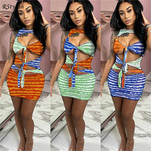 Contrast Color Patchwork Hollow Out Sleeveless Skinny Dress GLS-7017