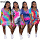 Rainbow Tie Dye Print V Neck Short Sleeve Casual T-shirt Dress BER-8070