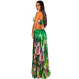 Women Elegant Feathers Print Sleeveless Spaghetti Strap Dress HUH-5032