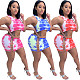 Women Tie Dye Print Vest Crop Top Mini Skirt Two Piece Outfits LM-8233