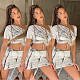 Casual Women Short Sleeve Drawstring Crop Top Skirt 2 Pieces JP-1023