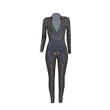 Sexy Bronzing Snakeskin Long Sleeve Deep V Bodycon Jumpsuit FE-030