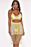 Crochet Knitted Women Bra+Long Tassel Skirts 2 Piece Bikini Set OSM-4072