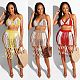 Crochet Knitted Women Bra+Long Tassel Skirts 2 Piece Bikini Set OSM-4072