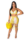 Crochet Knitted Women Bra+Long Tassel Skirts 2 Piece Bikini Set OSM-4072
