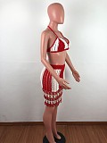 Crochet Knitted Women Bra+Long Tassel Skirts 2 Piece Bikini Set OSM-4072