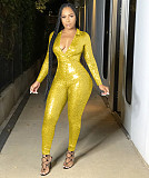 Sexy Bronzing Snakeskin Long Sleeve Deep V Bodycon Jumpsuit FE-030