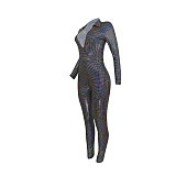 Sexy Bronzing Snakeskin Long Sleeve Deep V Bodycon Jumpsuit FE-030