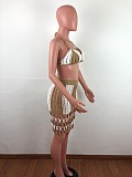 Crochet Knitted Women Bra+Long Tassel Skirts 2 Piece Bikini Set OSM-4072