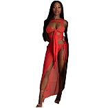 Sexy Mesh Bandage Hollow Out See Through Bodycon Long Dress DY-6661
