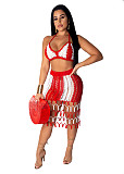 Crochet Knitted Women Bra+Long Tassel Skirts 2 Piece Bikini Set OSM-4072