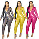 Sexy Bronzing Snakeskin Long Sleeve Deep V Bodycon Jumpsuit FE-030