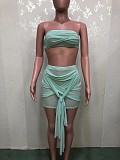 Sexy Solid Mesh Perspective Wrapped Chest Skirt 2 Piece Set BN-9278