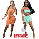 Sexy Solid Mesh Perspective Wrapped Chest Skirt 2 Piece Set BN-9278
