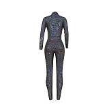Sexy Bronzing Snakeskin Long Sleeve Deep V Bodycon Jumpsuit FE-030