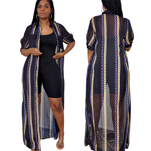 Women's Sexy See-Through Mesh Print  Sunscreen Cardigan Top LS-0344
