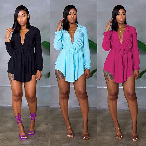 2021 New Long Sleeve Shirt Shorts Solid Color Two Piece Outfits ANDI-0406